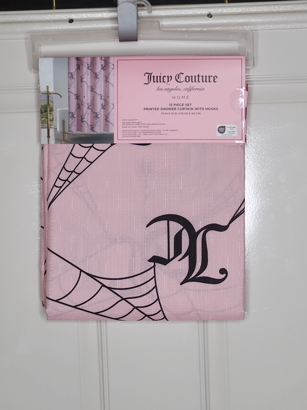 Juicy Couture Halloween Pink Shower Curtain Spiderweb Design With Hooks